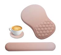 icolor Mouse Pad Keyboard Wrist Rest Set +Cup Pad,Non-Slip Base Mouse Mat Rests,Ergonomic Gaming Mouse Pad,Pain Relief,Increased Curved Gel Memory Foam Wrist Support (Gradient Khaki)