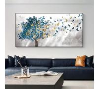 ICOMPY Abstract Blue Trees and Butterfly Canvas Painting Poster and Prints Nordic Pictures for Living Room Wall Art Home Decorative 16x32inch(40x80cm) Noframe