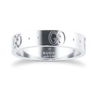 Icon 18ct White Gold Logo Band Ring - Ring Size M