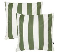 icon Indoor Outdoor Cushions Filled, Stripe Collection, Olive Green, Set of 2, 43cm x 43cm, Water Resistant, Yellow Outdoor Cushions for Garden Furniture, Lounge, Garden, Patio