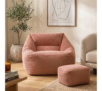 icon Bean Bag Armchair & Footstool Jumbo Cord Bundle in Pink | Size: Medium ICON Pink Medium