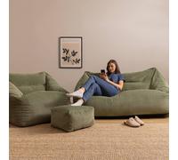 icon Bean Bag Sofa & Footstool Bundle, Jumbo Corduroy in Green | Size: Medium ICON Green Medium
