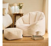 Icon Boucle Sirena Accent Chair And Footstool Bundle, Cream