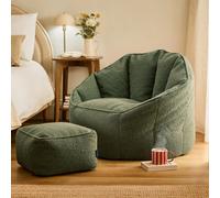 Icon Boucle Sirena Accent Chair And Footstool Bundle, Olive