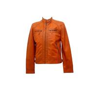 Icon Carnaby Street Men's Orange Texas Sheep Waxy Leather Distressed Racing Style Slim Fit Band Collar Long Sleeve Full-Zip Biker Jacket Size S-3XL (UK, Alpha, S, Regular, Regular, Orange)