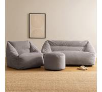 Icon Cecilia Corduroy Two Seater Sofa Bean Bag, Natalia Armchair Bean Bag And Round Footstool, Grey