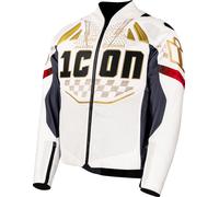 Icon Contra 3 Rizz Rizz Motorcycle Leather Jacket, white/black/yellow, size L