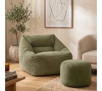 icon Corduroy Bean Bag Armchair & Round Beanbag Footstool in Green ICON Green