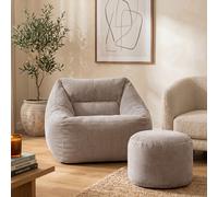 icon Corduroy Bean Bag Armchair & Round Beanbag Footstool in Light Grey ICON Light Grey
