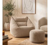 icon Giant Cord Armchair Bean Bag with Round Footstool - Natural