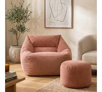 icon Soul Slouch Bean Bag Armchair And Round Footstool Jumbo Cord Dawn Pink