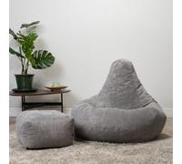 icon Dalton Cord Adults Bean Bag Recliner And Pouffe, Ready Filled Beanbag And Footstool Grey
