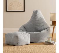 icon Gaming Bean Bag Recliner & Footstool, Corduroy in Light Grey ICON Light Grey