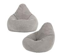 icon Pack of 2 Dalton Kids Bean Bag, Corduroy Childrens Beanbag in Light Grey ICON Light Grey
