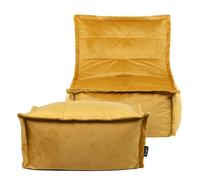 icon Dolce Velvet Lounge Bean Bag Chair and Footstool, Ochre Yellow, Large Adult Bean Bag with Filling Included, Accent Chair, Living Room, Living Room, Living Room Furniture, Bedroom Furniture