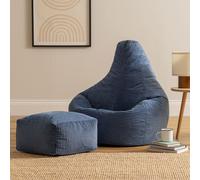 icon Gaming Bean Bag Recliner & Footstool, Corduroy in Blue | Size: Medium ICON Blue Medium