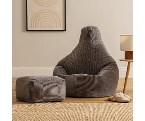 icon Gaming Bean Bag Recliner & Footstool, Corduroy in Charcoal ICON Charcoal