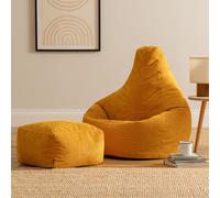icon Gaming Bean Bag Recliner & Footstool, Corduroy in Yellow ICON Yellow