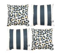 icon Indoor Outdoor Cushions Filled, Boho Collection, Leopard and Stripe Print, Set of 4, 43cm x 43cm, Water Resistant, Outdoor Cushions for Garden Furniture, Lounge, Garden, Patio
