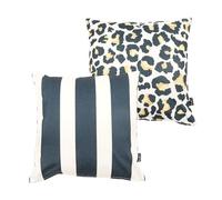 icon Indoor Outdoor Cushions Filled, Boho Collection, Black and Leopard Print, Set of 2, 43cm x 43cm, Water Resistant, Outdoor Cushions for Garden Furniture, Lounge, Garden, Patio
