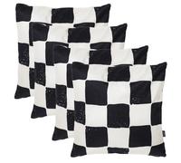 icon Indoor Outdoor Cushions Filled, Boho Collection, Checkerboard Print, Set of 4, 43cm x 43cm, Water Resistant, Black Outdoor Cushions for Garden Furniture, Lounge, Garden, Patio