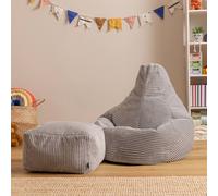 icon Kids Bean Bag Recliner & Footstool Bundle, Jumbo Cord in Light Grey | Size: Medium ICON Light Grey Medium