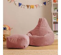 icon Kids Bean Bag Recliner & Footstool Bundle, Jumbo Cord in Pink | Size: Medium ICON Pink Medium