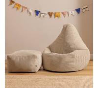 icon Kids Bean Bag Recliner & Footstool Bundle, Jumbo Cord in Stone | Size: Medium ICON Stone Medium
