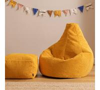 icon Kids Bean Bag Recliner & Footstool Bundle, Jumbo Cord in Yellow | Size: Medium ICON Yellow Medium