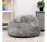 Icon Kids Classic Faux Fur Bean Bag Chair Arctic Wolf Grey Bean Bags For Children