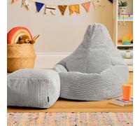 icon Kids Bean Bag Recliner & Footstool Bundle, Jumbo Cord in Light Grey | Size: Medium ICON Light Grey Medium