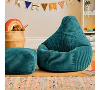 icon Kids Bean Bag Recliner & Footstool Bundle, Jumbo Cord in Teal | Size: Medium ICON Teal Medium