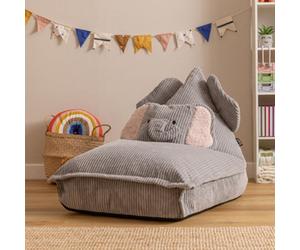Icon Kids Ellie Elephant Lounger And Cushion Bundle Jumbo Cord Lounger, Grey