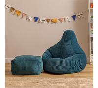 icon Kids Bean Bag Recliner & Footstool Bundle, Jumbo Cord in Teal | Size: Medium ICON Teal Medium