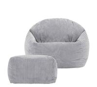 icon Kids High Rest Bean Bag And Footstool Corduroy Light Grey