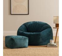 Classic Cord Bean Bag with Footstool - Teal