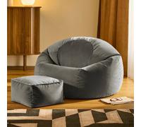 icon Kingston Velvet Bean Bag & Footstool with Filling Included, Grey | Made in the UK, Adult Beanbag, Comfy Chair, Plush Velvet Fabric, Floor Chair for Living Room or Bedroom