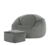 icon Kingston Velvet Bean Bag with Footstool, Charcoal Grey, Large Adult Bean Bag Chair with Filling Included, Accent Chair, Pouffe Footstool, Living Room, Living Room Furniture, Bedroom Furniture