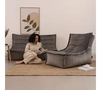 icon Kota Velvet XL Bean Bag Sofa & Lounger Set Grey Bean Bag Chair in Charcoal ICON Charcoal