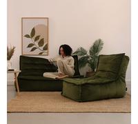 icon Kota Velvet XL Bean Bag Sofa & Lounger Set Grey Bean Bag Chair in Green ICON Green
