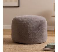 icon Milano Rabbit Faux Fur Round Footstool Bean Bag in Light Grey | Size: Medium ICON Light Grey Medium