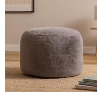 Icon Milano Rabbit Faux Fur Round Footstool Bean Bag, Light Grey