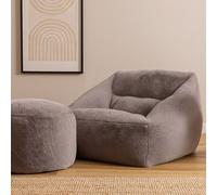 icon Natalia Bean Bag Armchair And Round Footstool, Rabbit Faux Fur Light Grey