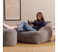 icon Natalia Bean Bag Armchair And Round Footstool, Rabbit Faux Fur Light Grey