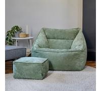 icon Natalia Chenille Adults Bean Bag Armchair & Pouffe, Large Beanbag & Footstool Grey in Green | Size: XL ICON Green XL