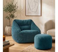 Icon Natalia Corduroy Armchair Bean Bag And Round Footstool, Teal