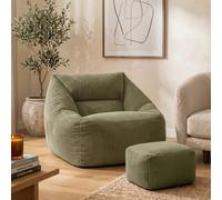 icon Natalia Large Beanbag And Pouffe Set Corduroy Sage Green