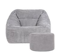 icon Natalia Large Beanbag And Round Footstool Corduroy Light Grey