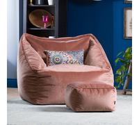 icon Natalia Giant Velvet Armchair Bean Bag with Footstool - Pink