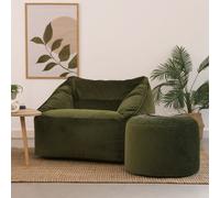 icon Natalia Velvet Adults Bean Bag Armchair & Pouffe, Ready Filled Large Beanbag & Footstool Dusk Pink in Olive ICON Olive
